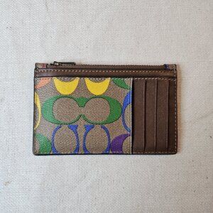Coach Zip Card Case In Rainbow Signature